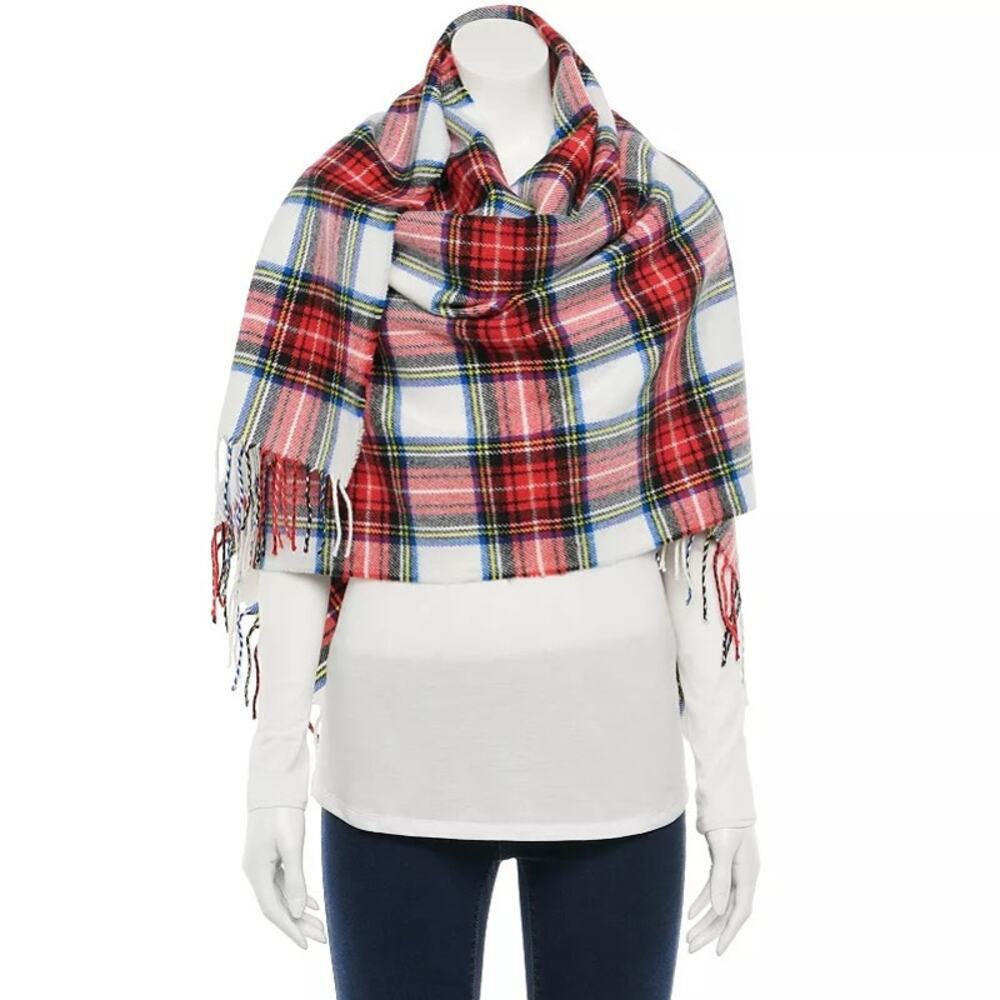NWOT Apt. 9 Red Plaid Traditional Blanket‎ Wrap Oversized Scarf Winter Acrylic
